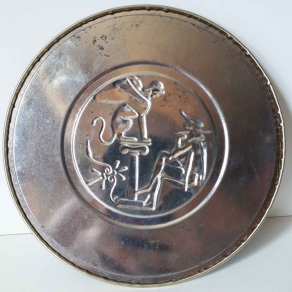 Greek Circular Tin Storage Box Green Gold - Picture 5 of 8